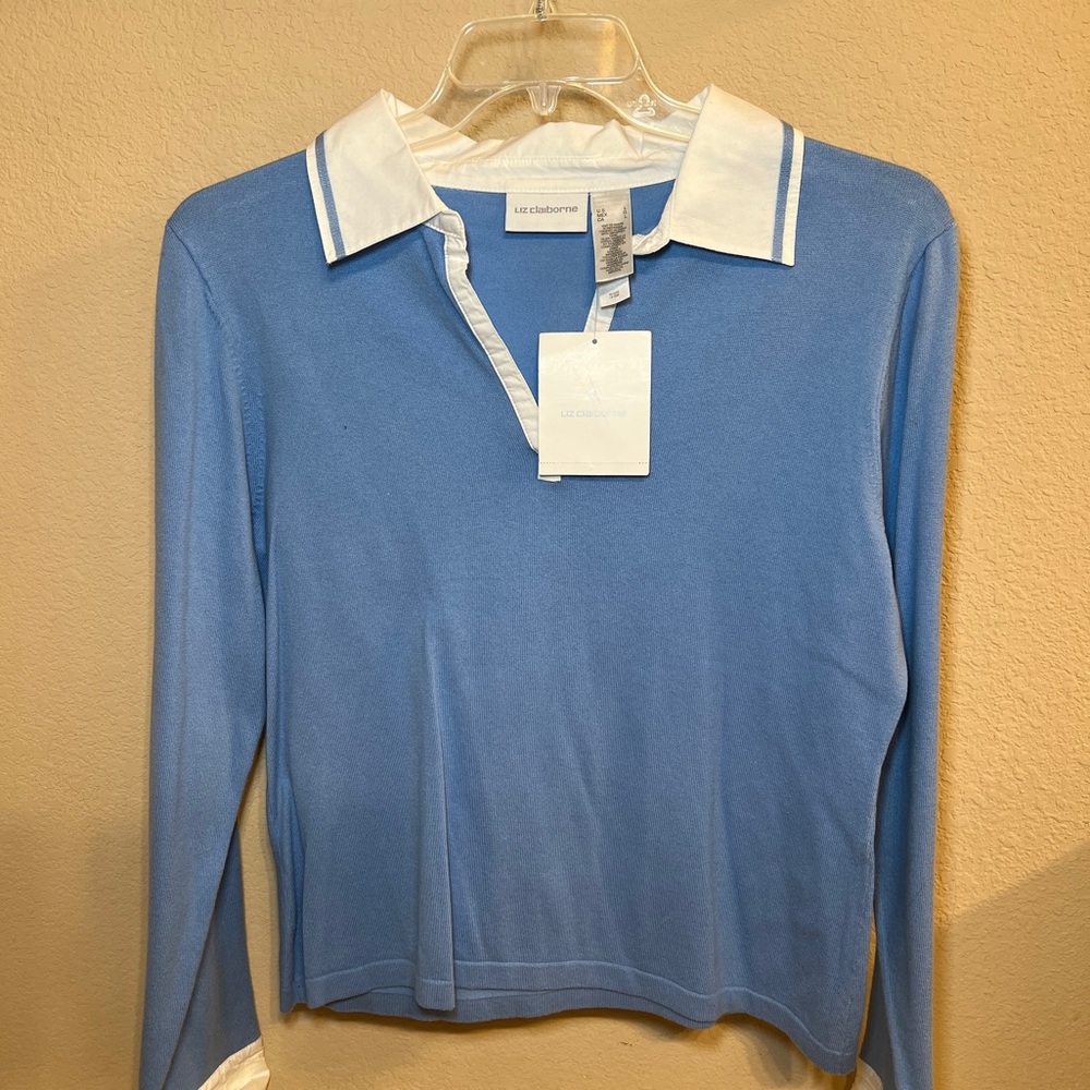 Liz Claiborne NWT blue long sleeve collared shirt